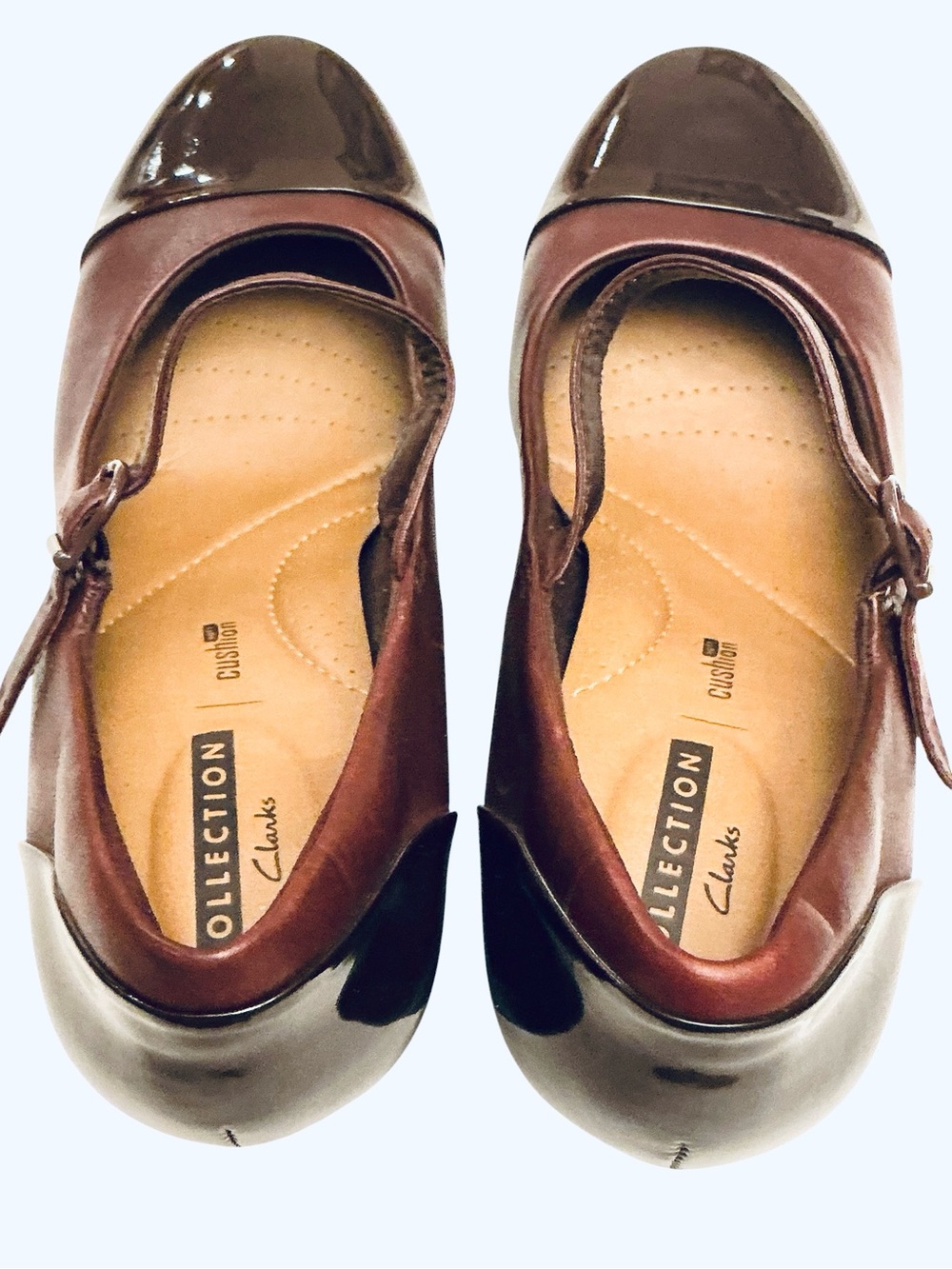 Clarks Burgundy Leather Mary Jane Pump Patent Accents Women’s Size 10 W - Picture 11 of 15